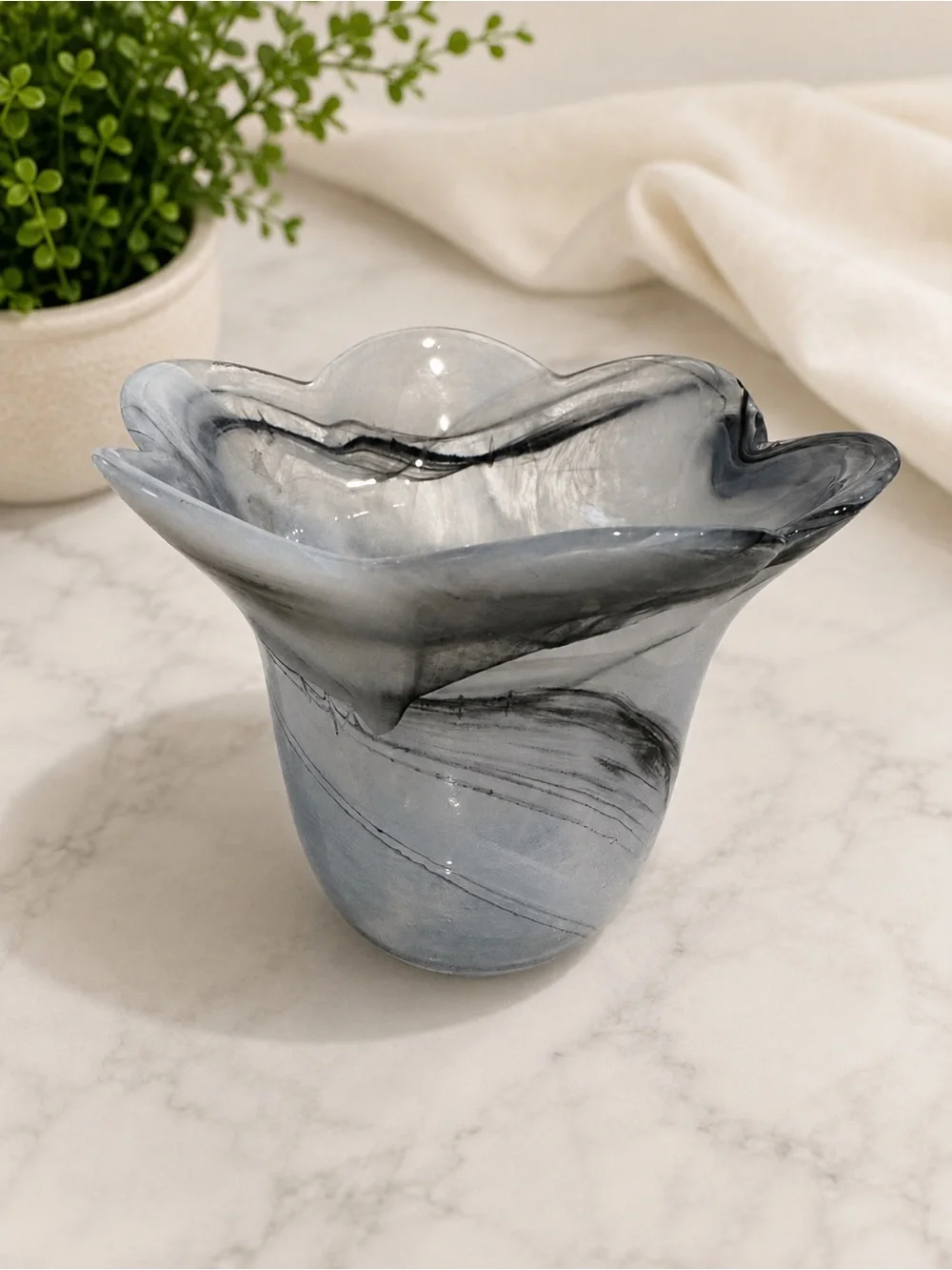 Italy made candle vase Gray Swirl Glass Vase - Decorative Home Accent